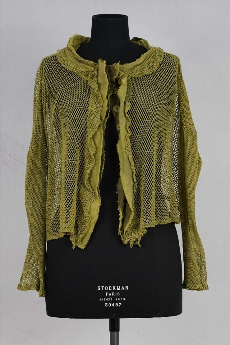 krista larson crop fishnet cardigan avocado abby maud face 6