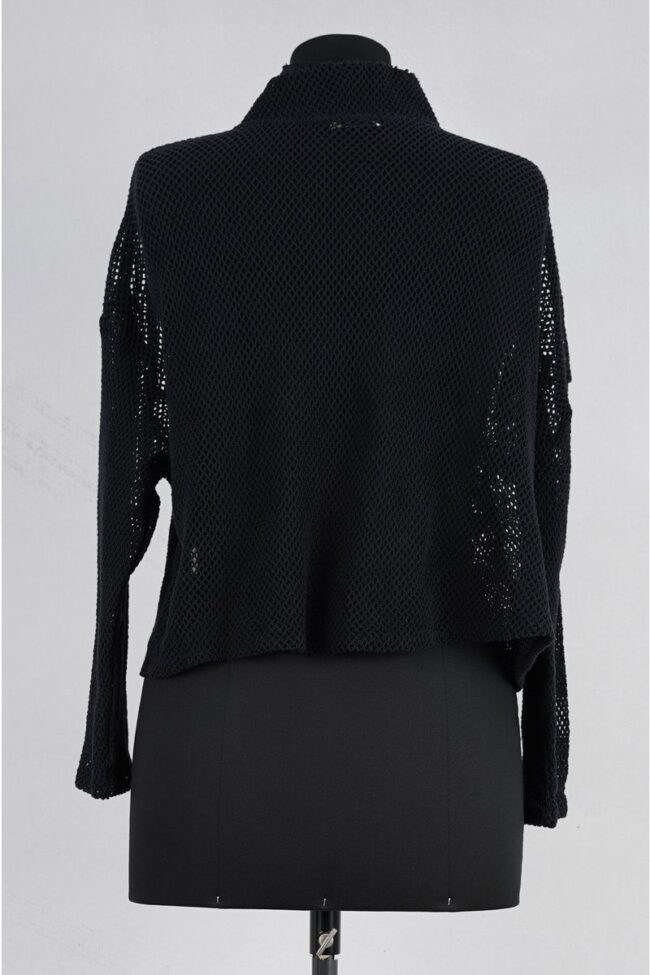 krista larson crop fishnet cardigan black abby maud dos 1 krista larson crop fishnet cardigan black abby maud dos 1