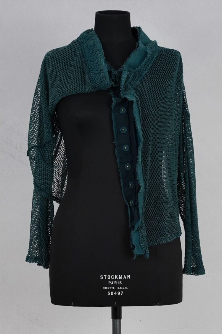 krista larson crop fishnet cardigan teal abby maud face 4 krista larson crop fishnet cardigan teal abby maud face 4