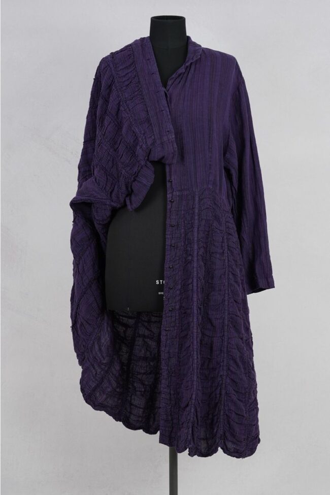 krista larson low rouched coat linen eggplant abby maud face 2 krista larson low rouched coat linen eggplant abby maud face 2