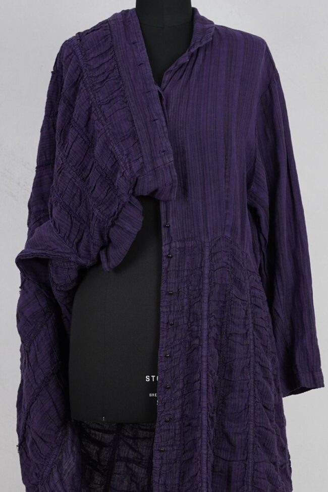 krista larson low rouched coat linen eggplant abby maud face 3 krista larson low rouched coat linen eggplant abby maud face 3