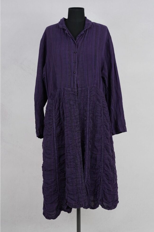 krista larson low rouched coat linen eggplant abby maud face 5