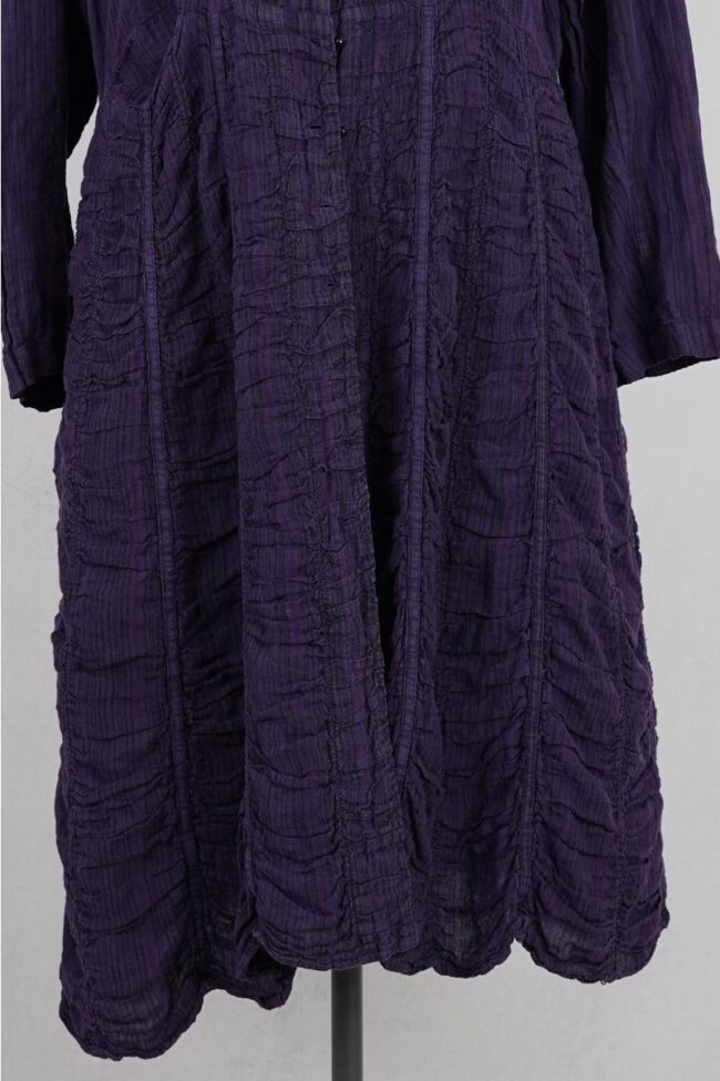 krista larson low rouched coat linen eggplant abby maud face 7 krista larson low rouched coat linen eggplant abby maud face 7